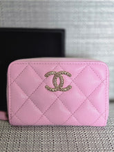Load image into Gallery viewer, Chanel 23P collection 2023 Mauve undertone Pink Caviar Big Logo LGHW Zippy Coin Purse 2023 with mint green lining
