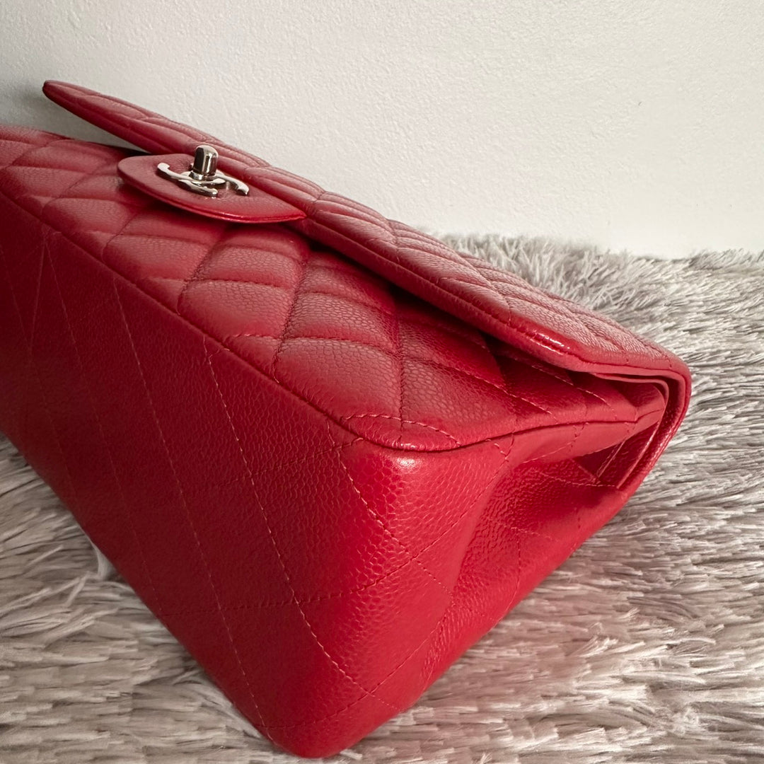 CHANEL series 19 14C Red Caviar SHW Jumbo Timeless Classic Double Flap Bag 2014