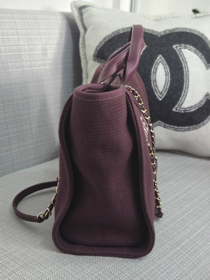 Chanel 24B 2024 Fall/Winter Collection Burgundy Tweed Deauville Tote with Leather top handle size small and Detachable pouch