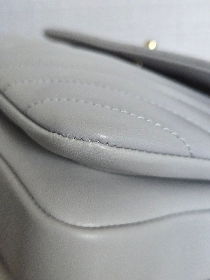 Chanel series 25 Grey Lambskin Chevron Trendy CC Top Handle Flap Bag Size Small with Champagne GHW and Detachable Shoulder strap