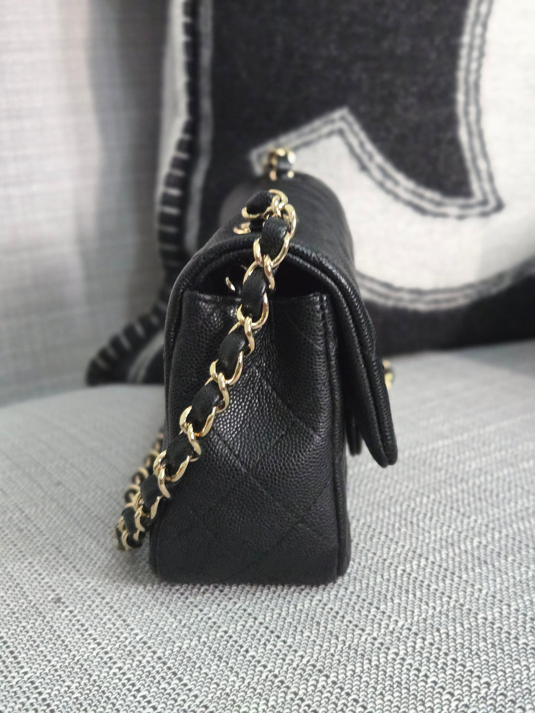 Chanel series 26 18B Collection Black Caviar Classic Mini Rectangular Flap Bag with champagne GHW