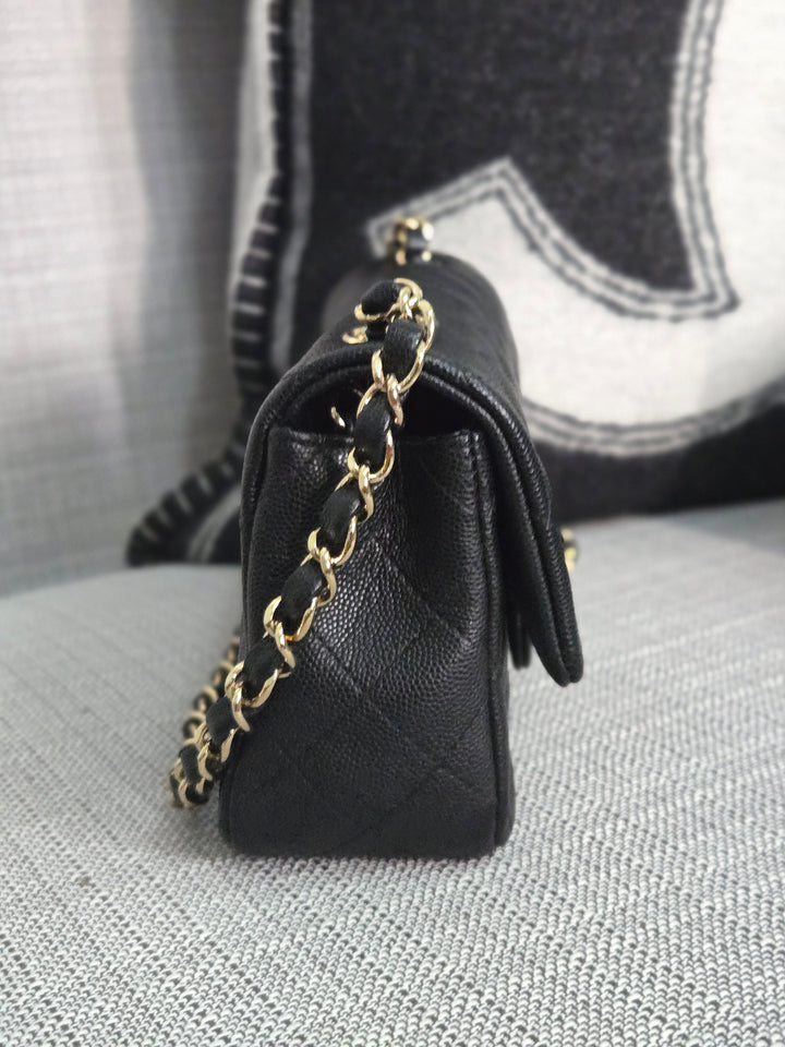 Chanel series 26 18B Collection Black Caviar Classic Mini Rectangular Flap Bag with champagne GHW