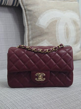 Load image into Gallery viewer, Chanel 23S 2023 Spring/Summer Collection Burgundy Lambskin Classic Mini Rectangular Flap Bag with Champagne GHW
