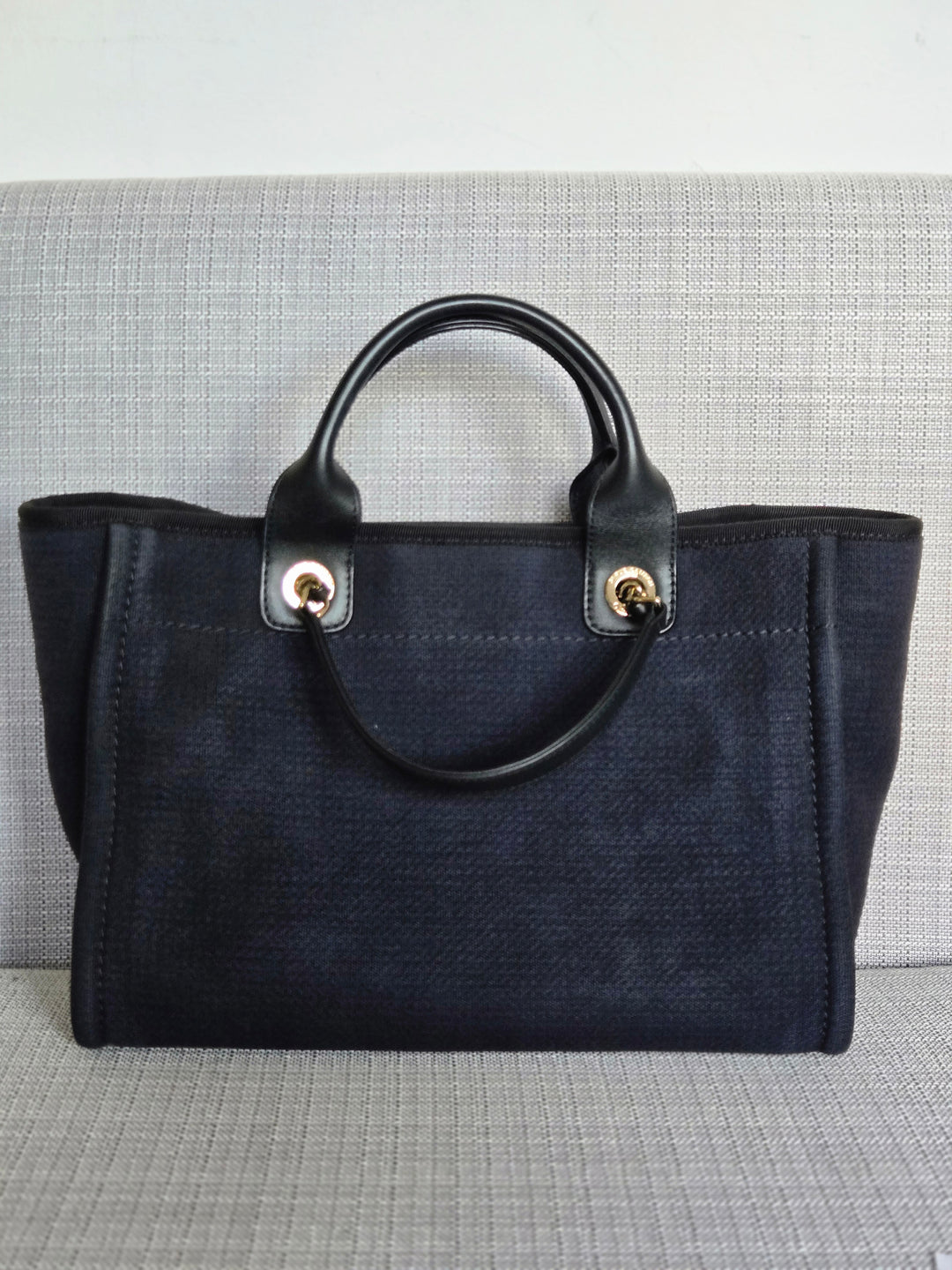Chanel 22B Collection 2022 Black Tweed Small Deauville Tote with Top Handle with LGHW
