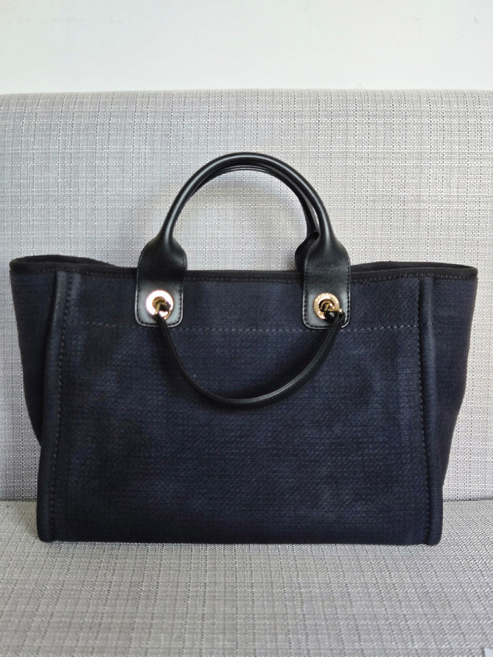 Chanel 22B Collection 2022 Black Tweed Small Deauville Tote with Top Handle with LGHW