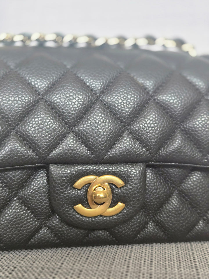 Chanel series 25 2018 Summer/Spring 18S Collection Pearly Dark Grey Caviar LGHW Mini Rectangular Flap Bag