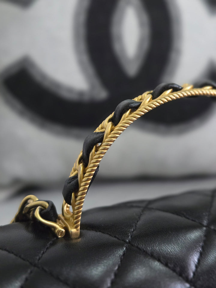 Chanel Black Lambskin Mini Rectangular Flap Bag with Top Handle GHW