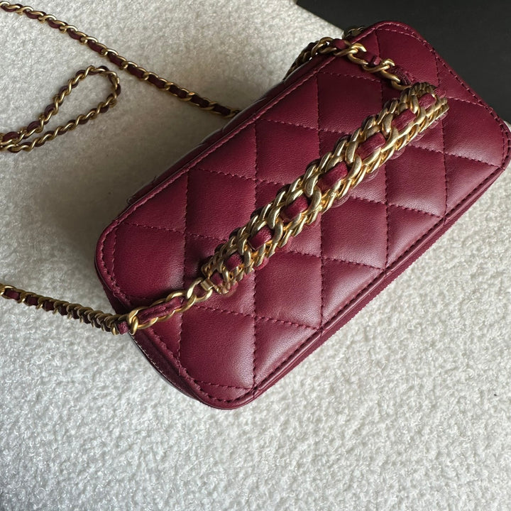 CHANEL 22K collection Burgundy Lambskin aged GHW Top Handle Vanity Case 2022