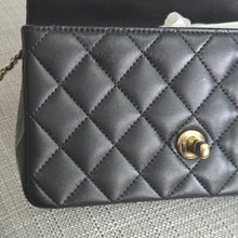 Load image into Gallery viewer, Chanel Black Lambskin Top Handle Mini Rectangular Flap Bag with Champagne GHW
