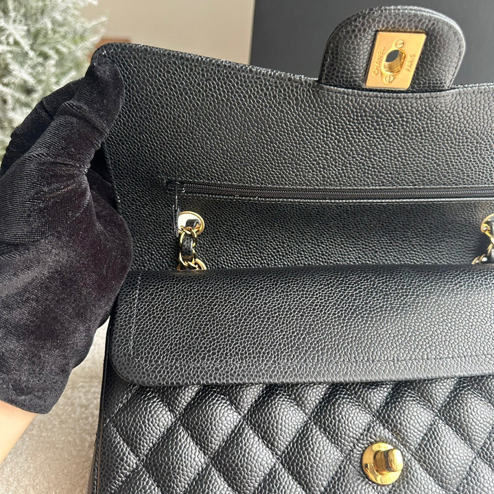 CHANEL series 25 Black Caviar GHW Medium ML Timeless Classic Double Flap Bag 2018