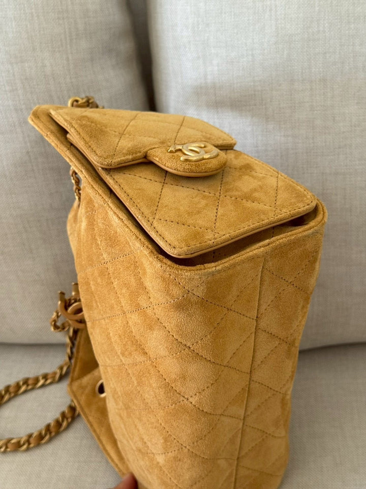 CHANEL 26C Camel Suede Aged GHW Mini 25 Hobo Bag