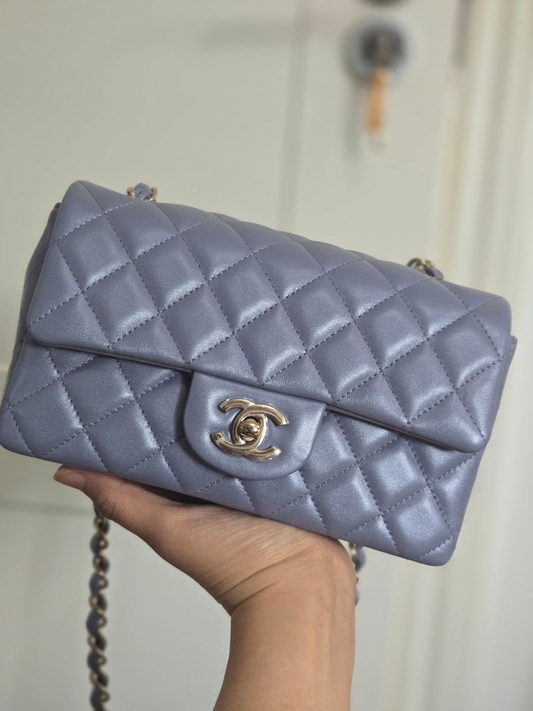 Chanel 22B Iridescent Light purple lambskin champagne GHW Mini Rectangular Flap Bag