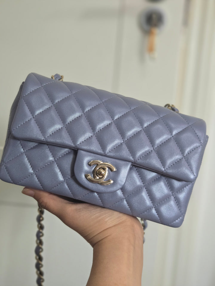 Chanel 22B Iridescent Light purple lambskin champagne GHW Mini Rectangular Flap Bag