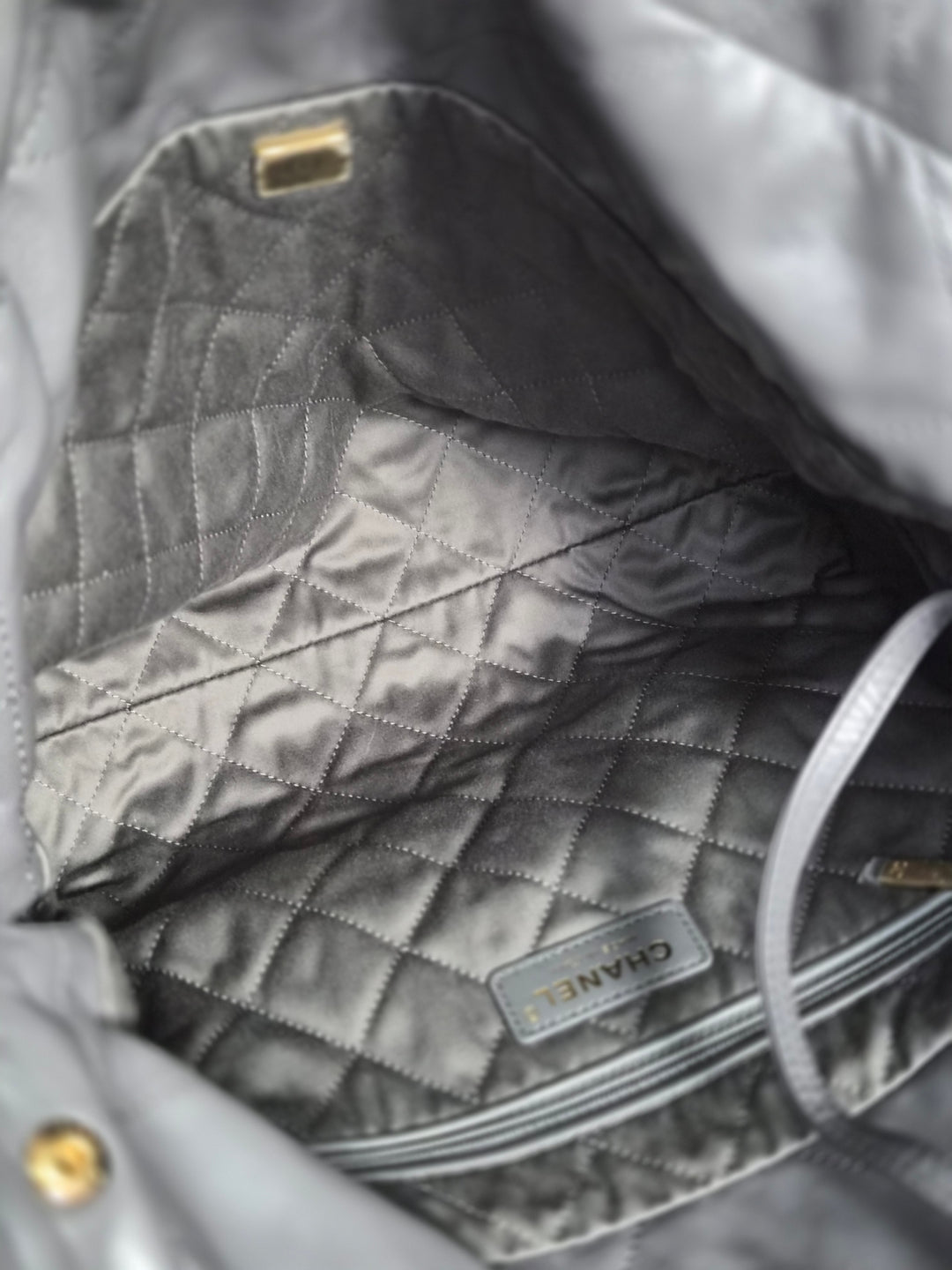 CHANEL 22 size Small in Grey Lambskin aged GHW with detachable pouch