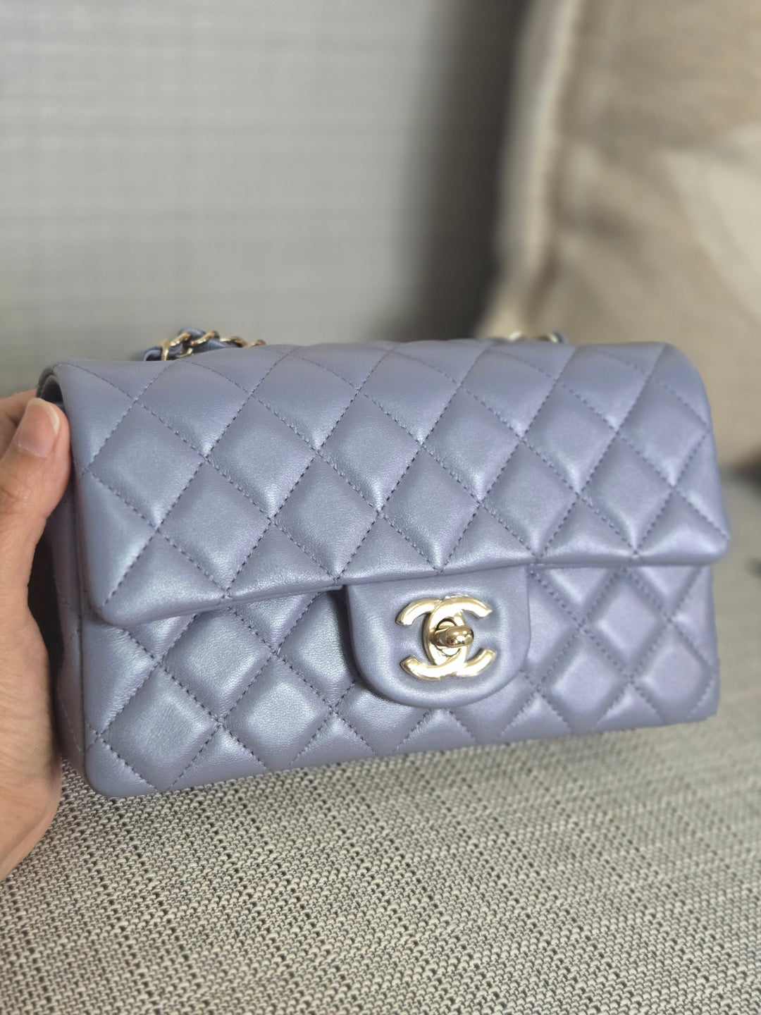 Chanel 22B Iridescent Light purple lambskin champagne GHW Mini Rectangular Flap Bag