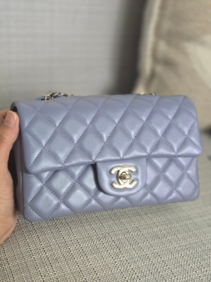 Chanel 22B Iridescent Light purple lambskin champagne GHW Mini Rectangular Flap Bag