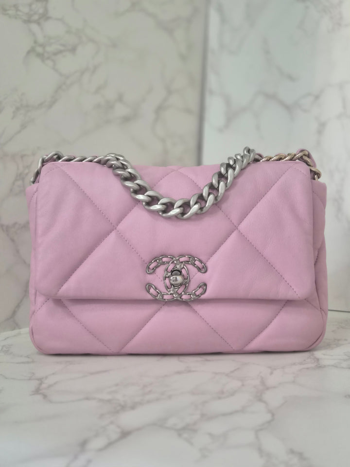 CHANEL 19 size Small in Pink Lambskin SHW 22B 2022 Flap Bag with Top Handle