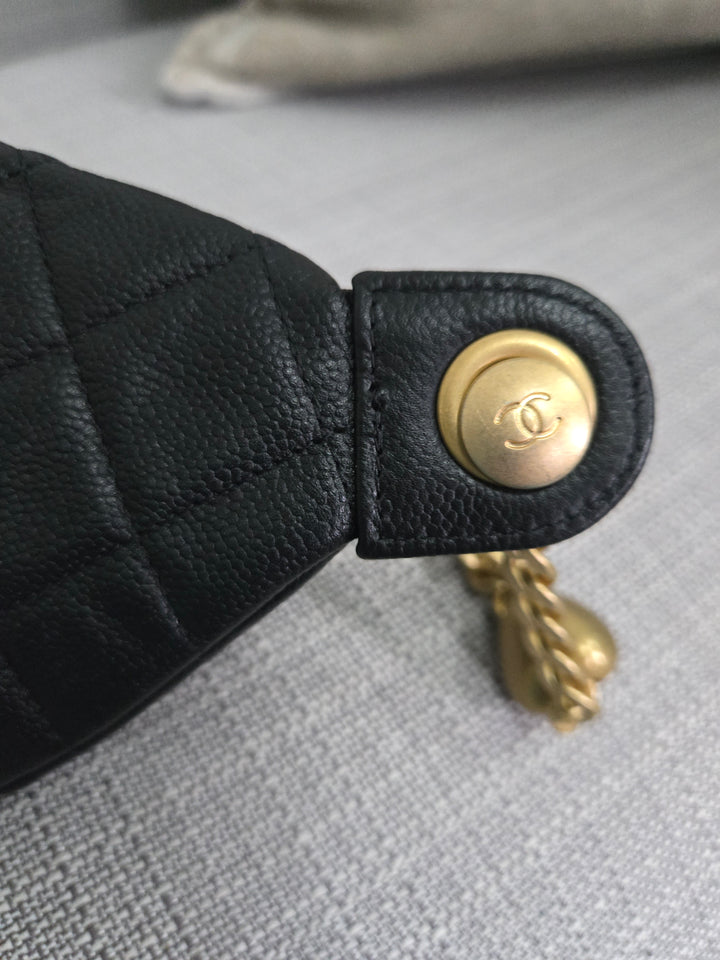 Chanel 24B 2024 Fall/Winter Black Caviar GHW Sweetheart Adjustable chain Waist Bag/Fanny Bag/Bum Bag