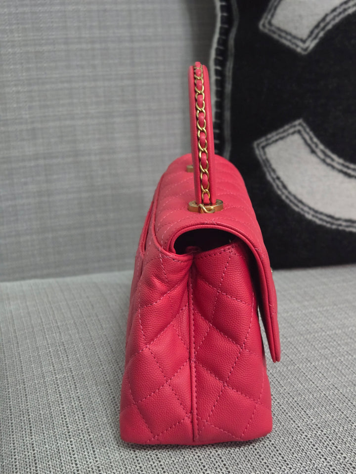 Chanel 23P 2023 Pre Spring/Summer Collection Pink Caviar Aged GHW Coco Handle with Detachable Strap and enchained handle size Small