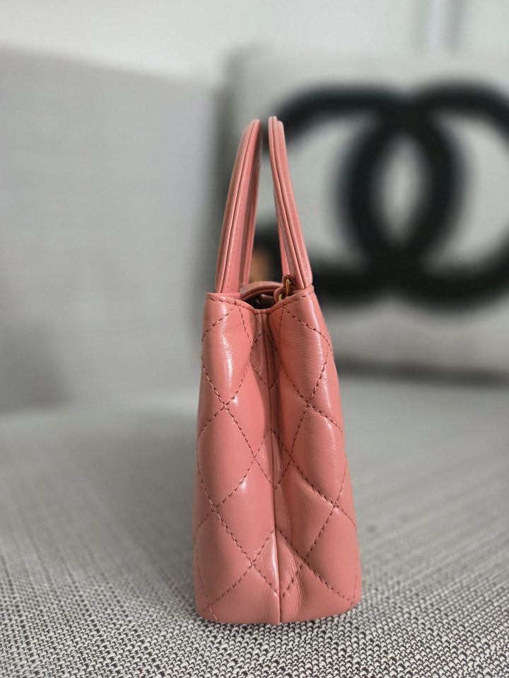 Chanel 23K Pink Lambskin GHW Nano Kelly Shopping Bag size Small (19 cms AS4416)