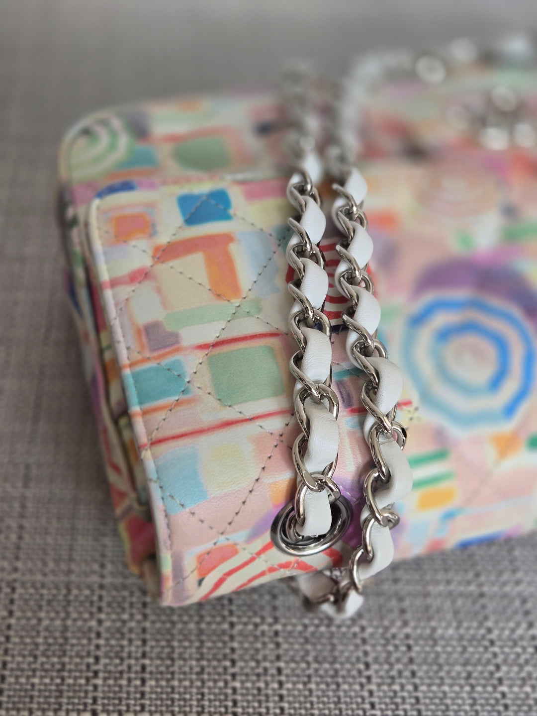 CHANEL Multi Color Rainbow Umbrella print calf skin SHW Medium Classic Double Flap Bag