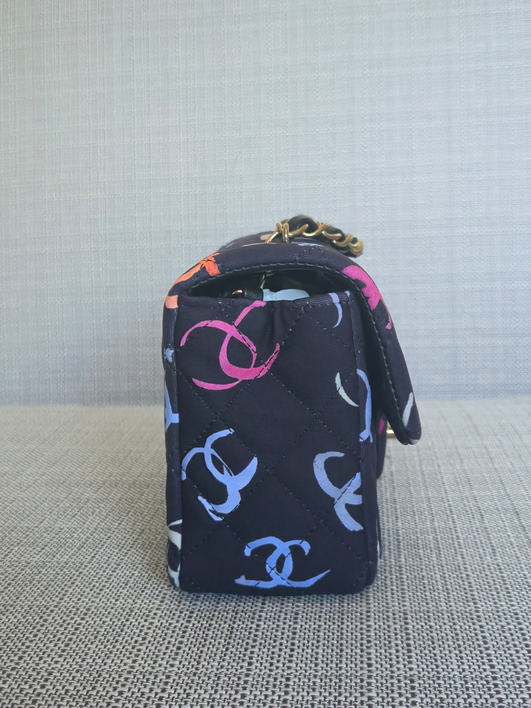 Chanel 24S collection Navy Multi color Jersey Mini Rectangular Flap Bag with Champagne GHW