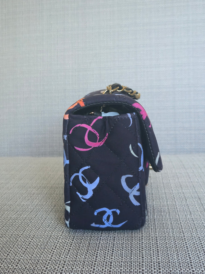 Chanel 24S collection Navy Multi color Jersey Mini Rectangular Flap Bag with Champagne GHW