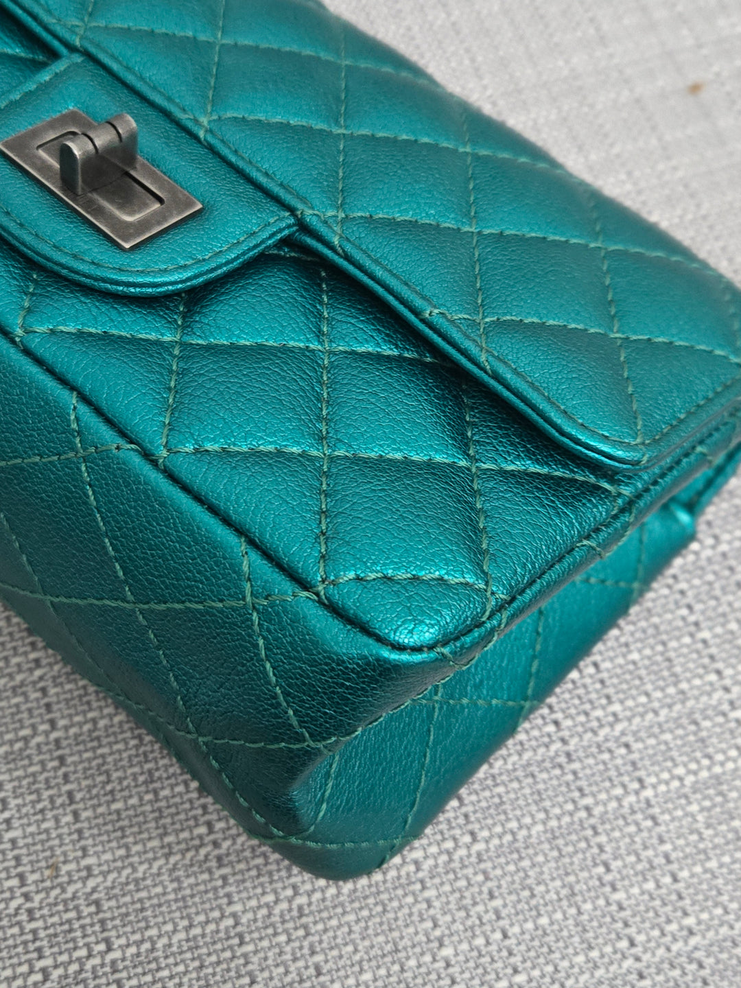 Chanel Series 28 Emerald Green Turquoise Calf skin 2.55 Reissue Mini Flap Bag with Ruthenium Hardwars