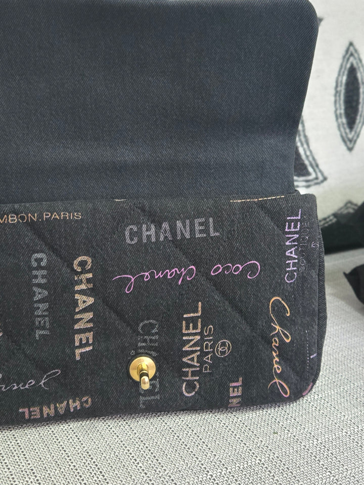 Chanel 22P collection Black Denim Mood Flap Bag with Aged GHW size Medium (25 cms)