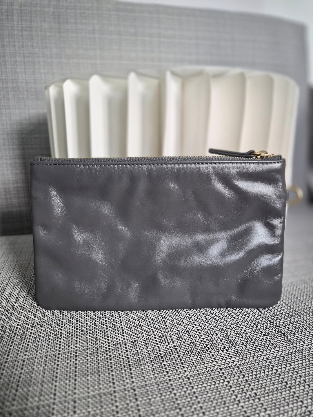 CHANEL 22 size Small in Grey Lambskin aged GHW with detachable pouch