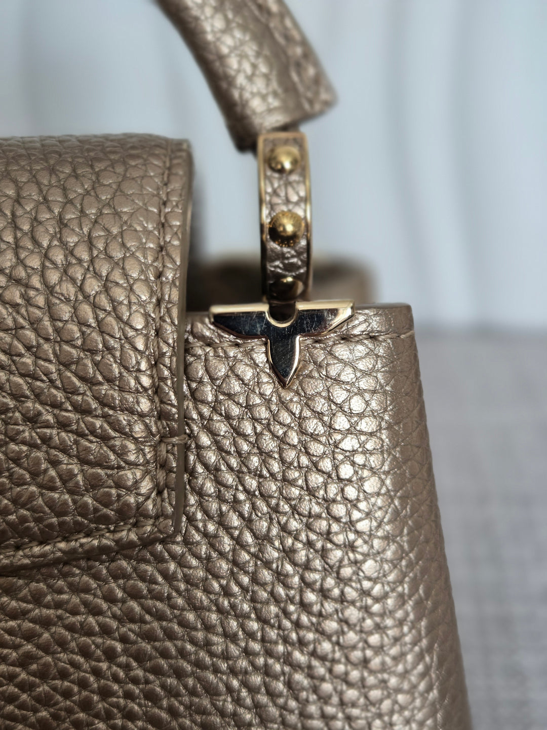 LOUIS VUITTON LV Metallic Taurillon Embellished Flower Crown Mini Capucines in Gold