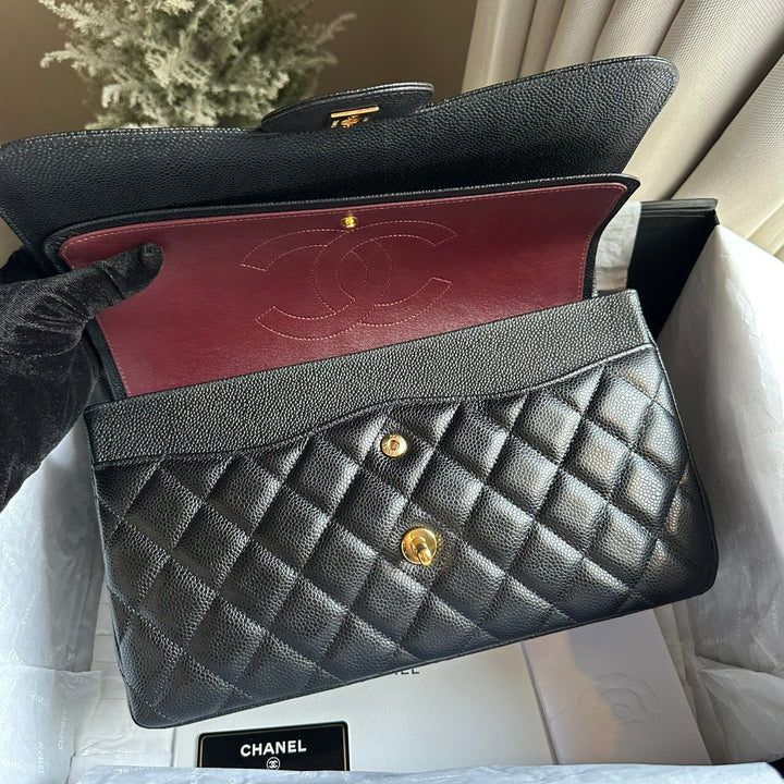 CHANEL series 159 2011/2012 Black Caviar GHW Jumbo Classic Timeless Double Flap Bag