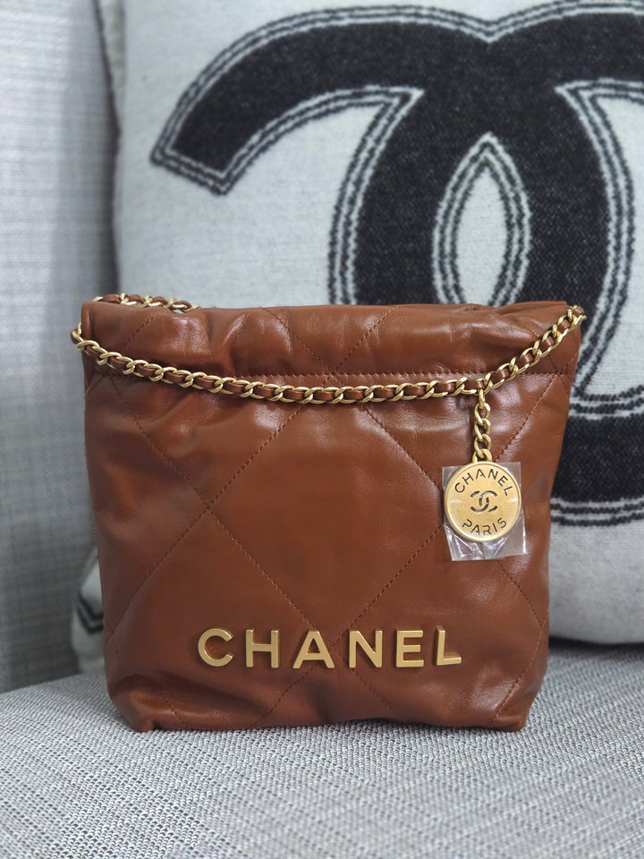 Chanel 23A 2023 Fall/Winter Collection Brown Lambskin Mini 22 Bag