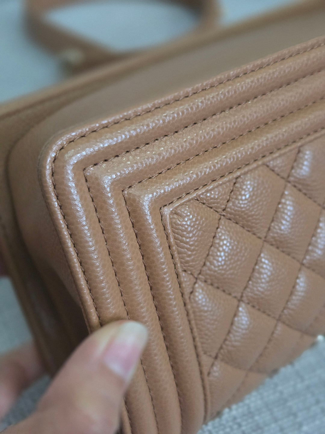Chanel 21K 2021 Fall/Winter Collection Caramel Brown Caviar shiny champagne GHW Small Le Boy Flap Bag