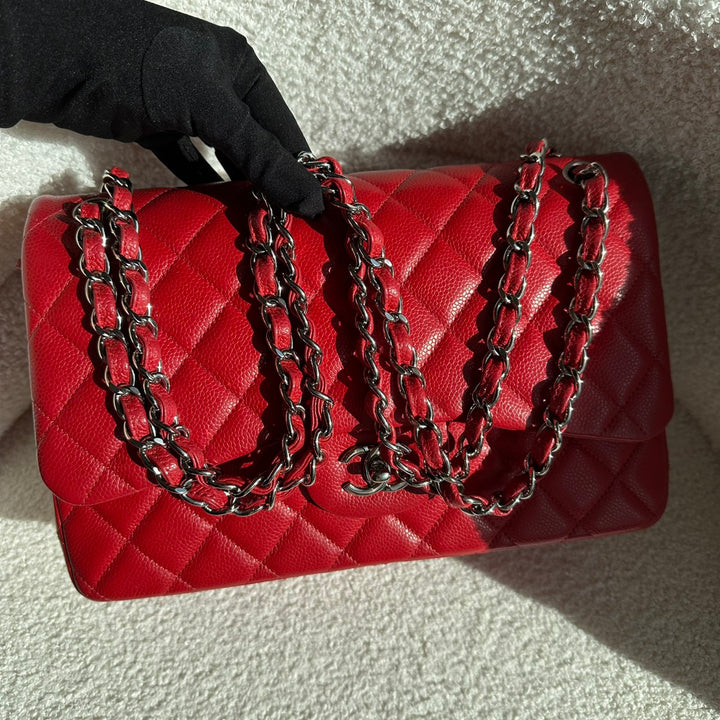 CHANEL series 19 14C Red Caviar SHW Jumbo Timeless Classic Double Flap Bag 2014