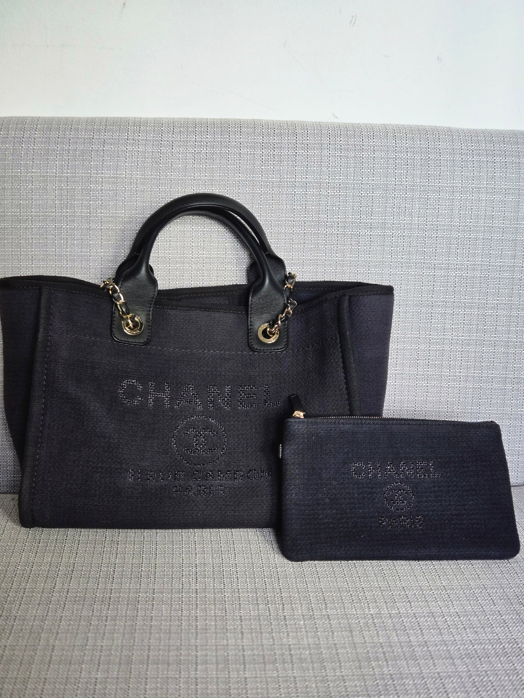 Chanel 22B Collection 2022 Black Tweed Small Deauville Tote with Top Handle with LGHW