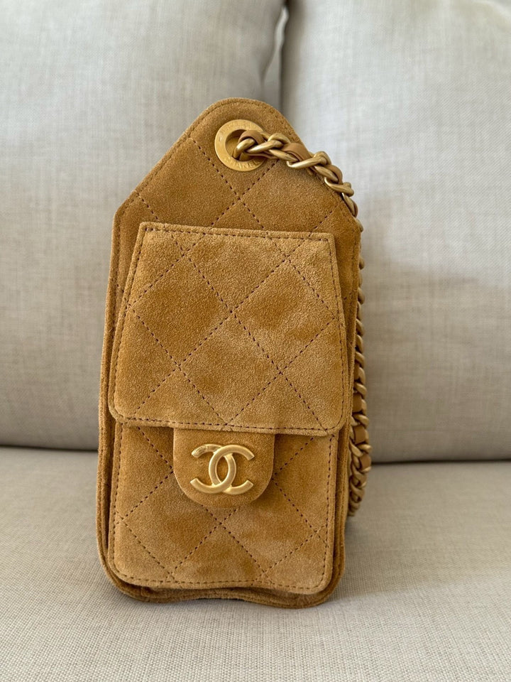 CHANEL 26C Camel Suede Aged GHW Mini 25 Hobo Bag