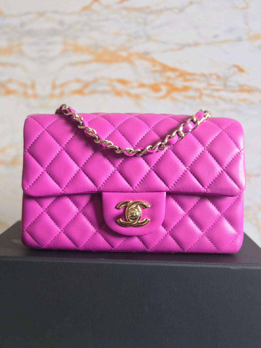 Chanel 21C 2021 Cruise Collection Purple Lambskin Champagne GHW Mini rectangular flap bag