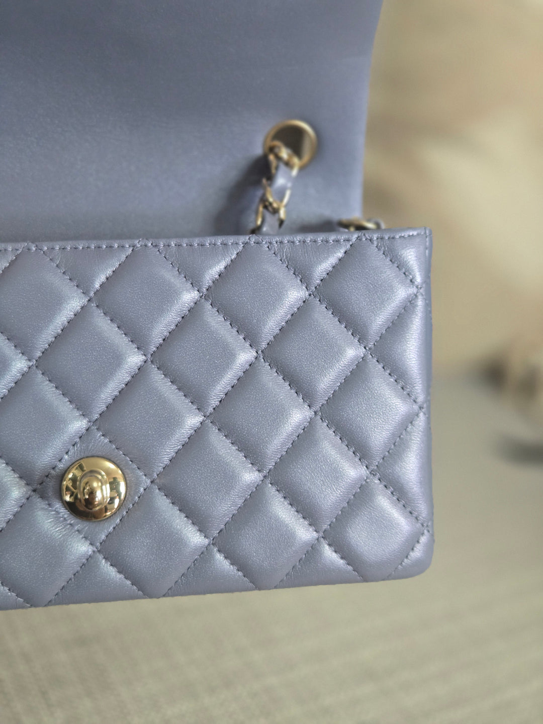 Chanel 22B Iridescent Light purple lambskin champagne GHW Mini Rectangular Flap Bag