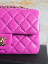 Load image into Gallery viewer, Chanel 21C 2021 Cruise Collection Purple Lambskin Champagne GHW Mini rectangular flap bag
