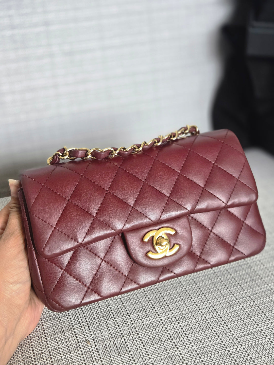 Chanel series 21 2015 15B Collection Burgundy Lambskin GHW Mini Rectangular Flap Bag