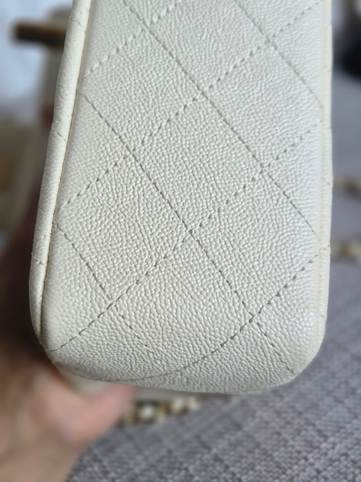 CHANEL 21S Series 31 White Caviar Aged GHW Top Handle Mini Rectangular Flap Bag