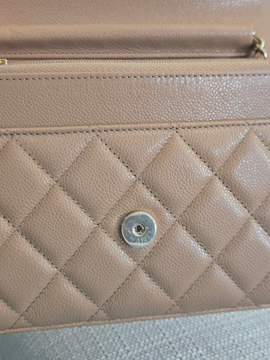 Chanel Dark Beige Caviar Champagne GHW Classic Wallet on Chain (WOC) 2023