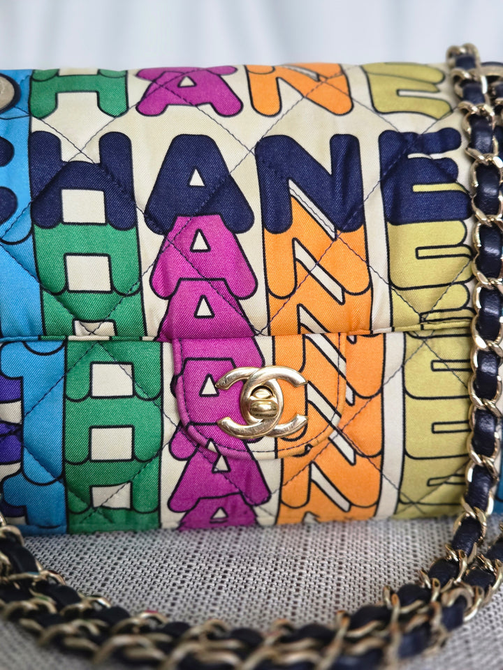 CHANEL 21K Collection 2021 Multicolor Rainbow Quilted Satin Medium Flap Bag LGHW