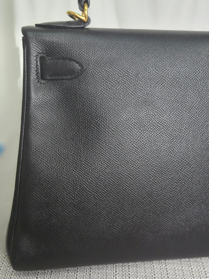Hermes Noir/Black Epsom Leather GHW Kelly 28 stamp N 2010