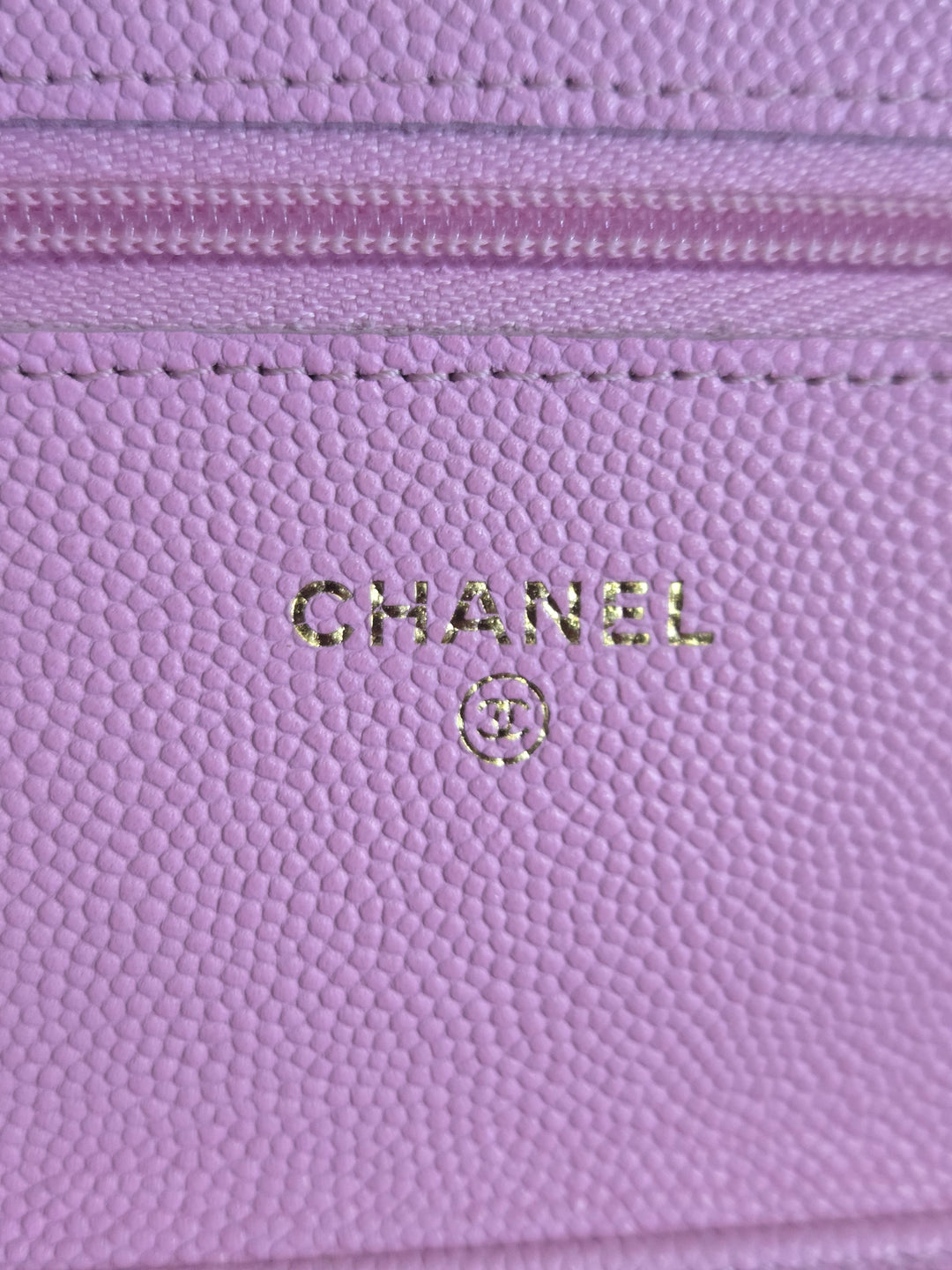 Chanel 23P Collection 2023 Mauve undertone Pink Caviar Champagne GHW Classic Wallet on chain (WOC)