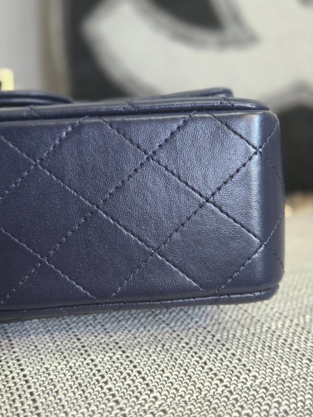 Chanel Navy Lambskin Mini Rectangular Flap Bag with Champagne GHW and Top Handle