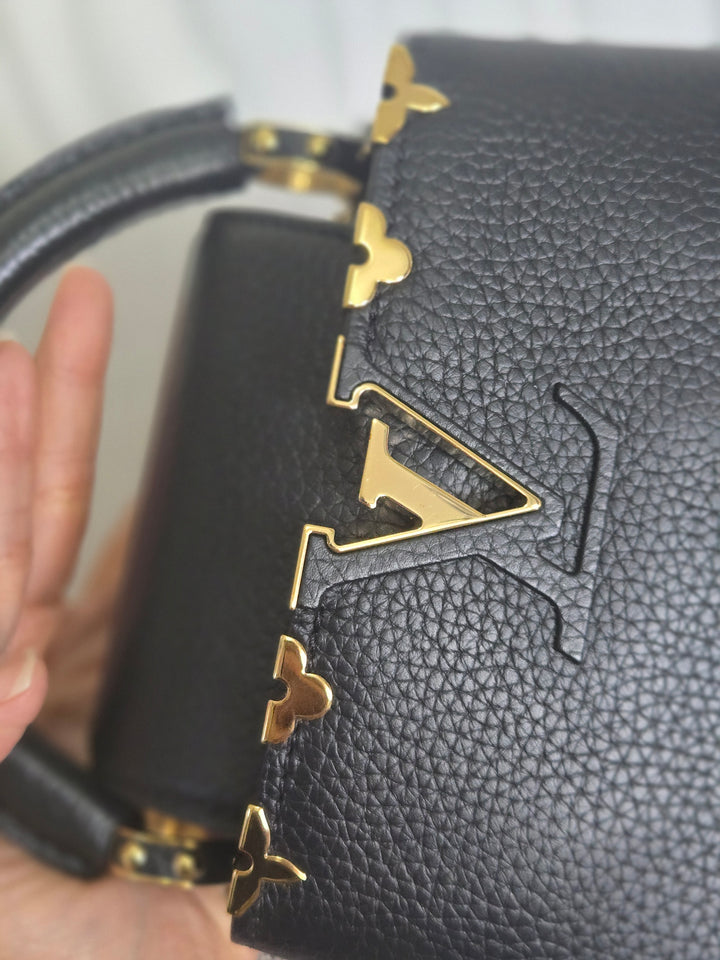 LOUIS VUITTON LV Capucines Mini Flower Crown Line in Black Taurillon Leather with detachable strap 2023