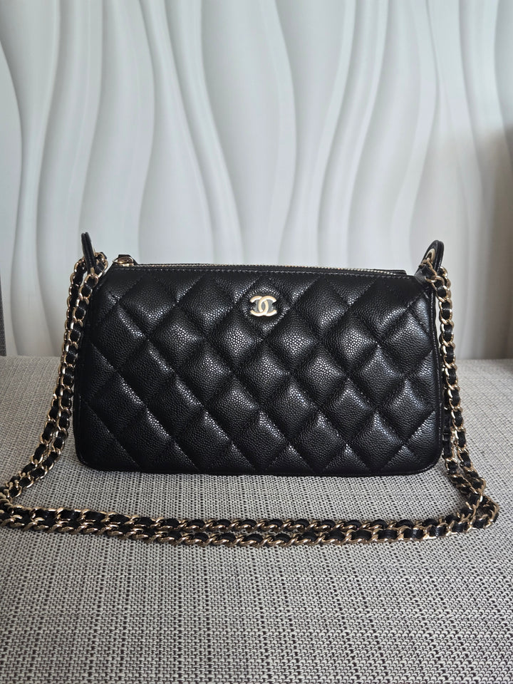 CHANEL new style Clutch/Wallet on Chain WOC in Black caviar LGHW and Burgundy lining 2025