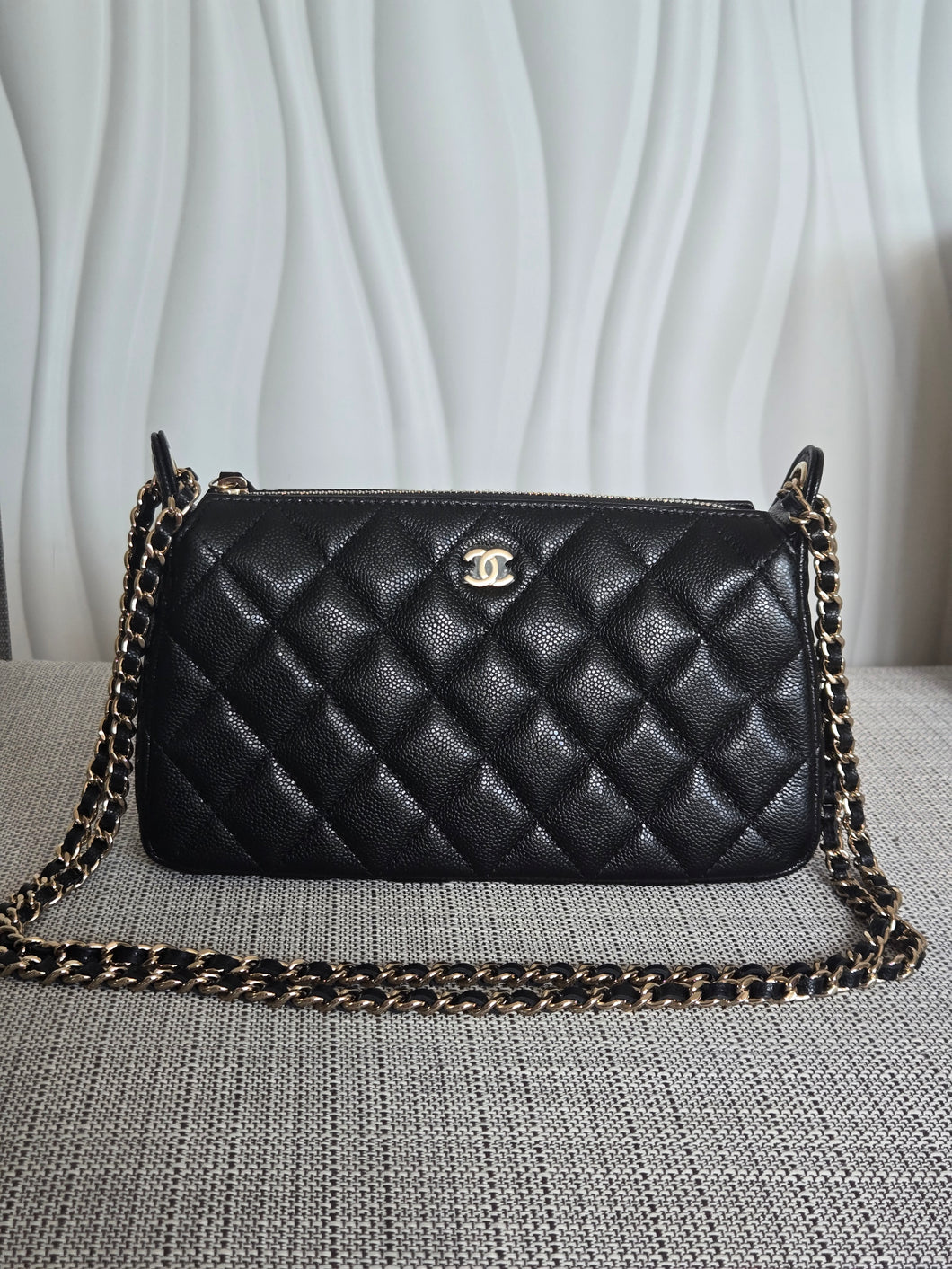 CHANEL new style Clutch/Wallet on Chain WOC in Black caviar LGHW and Burgundy lining 2025